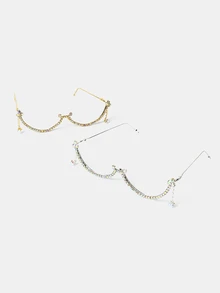 Aravennia 1pc Rhinestone Half-Rim Star Pendant Eyeglasses Frame, Fashionable Artistic Office, Daily, Party Wear For Women - Multicolor - View 2