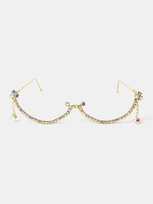 Aravennia 1pc Rhinestone Half-Rim Star Pendant Eyeglasses Frame, Fashionable Artistic Office, Daily, Party Wear For Women - Multicolor - View 6