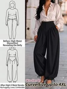 Chikora Plus Size Fashion High Waist Casual Elegant Balloon Pants Autumn Formal Vacation Graduation Black Chic Unique - Black - View 9