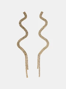 Aravennia 1 Pair European & American Fashion Luxury Snake-Shaped Full Rhinestone Tassel Earrings - Gold - View 2