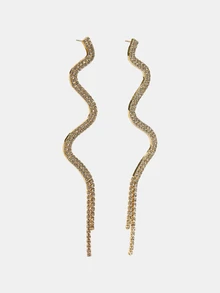 Aravennia 1 Pair European & American Fashion Luxury Snake-Shaped Full Rhinestone Tassel Earrings - Gold - View 8