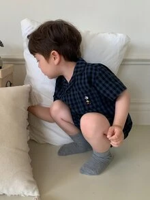 Hapijoa 男童格子休闲宽松家居服 - 藍色 - 查看 4