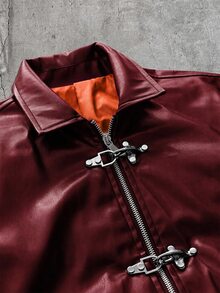 AXEPEAK Men's Lapel Collar Long Sleeve Jacket With Snap Button Placket, Style - Burgundy - View 6