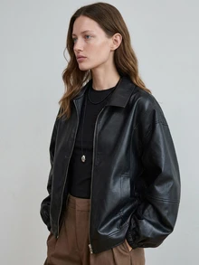 Dazy-Less Women's Autumn Fashion Versatile Regular Leather Jacket Business Casual Minimalist Streetstyle Woman Everyday Traveling Black - Black - View 7