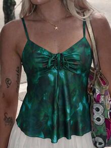 Opulessa Women's Tie-Dye Front Lace-Up Fashion Camisole - Green - View 2