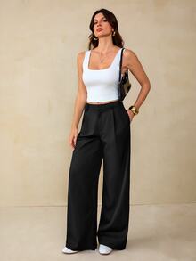 SHEIN Tall Women's Solid Color Casual Versatile Daily Wear Suit Pants - Black - View 5