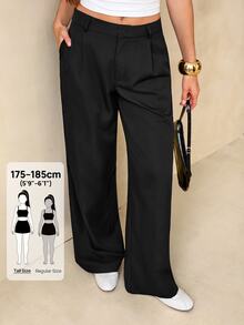 SHEIN Tall Women's Solid Color Casual Versatile Daily Wear Suit Pants - Black - View 11