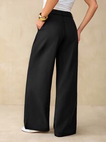 SHEIN Tall Women's Solid Color Casual Versatile Daily Wear Suit Pants - Black - View 8