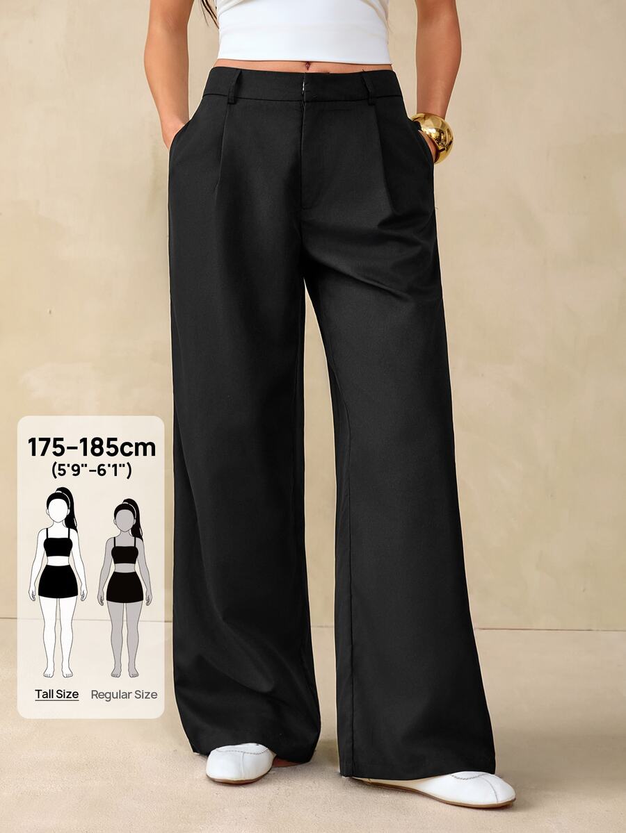 SHEIN Tall Women's Solid Color Casual Versatile Daily Wear Suit Pants - Black - View 1