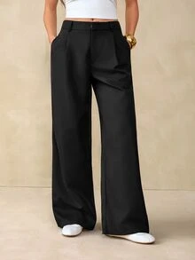 SHEIN Tall Women's Solid Color Casual Versatile Daily Wear Suit Pants - Black - View 9