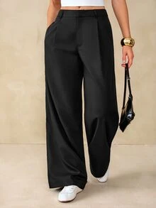 SHEIN Tall Women's Solid Color Casual Versatile Daily Wear Suit Pants - Black - View 10