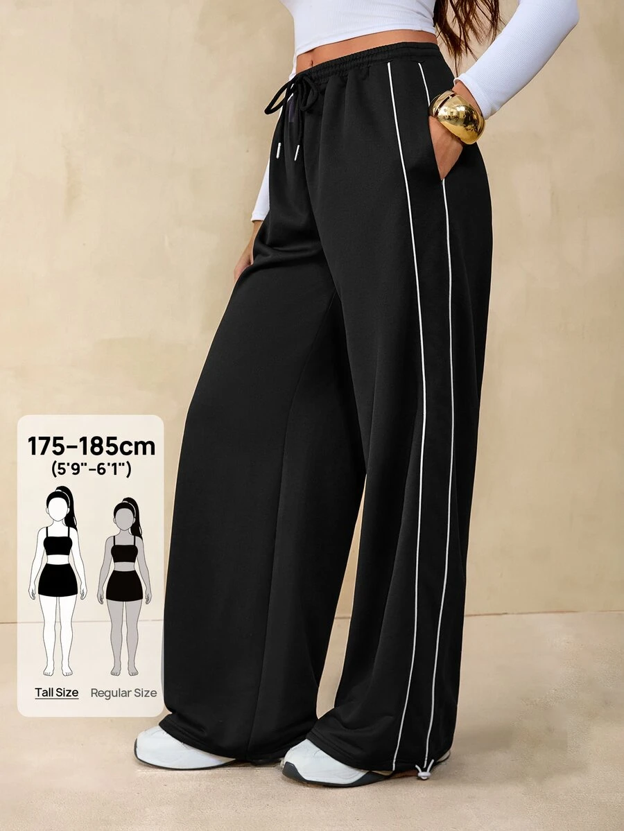 SHEIN Tall Summer Sport Casual Logo Pattern Baggy Sweatpants - Black - View 1