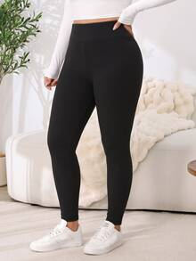 Solflare 2pcs Plus Size Minimalist Versatile Ribbed Skinny Leggings - Multicolor - View 7