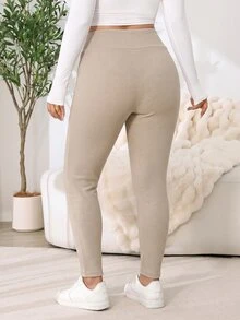 Solflare 2pcs Plus Size Minimalist Versatile Ribbed Skinny Leggings - Multicolor - View 2