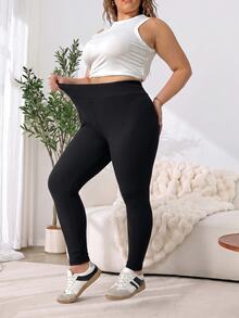 Solflare 2pcs Plus Size Minimalist Versatile Ribbed Skinny Leggings - Multicolor - View 6