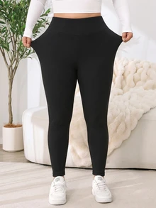 Solflare 2pcs Plus Size Minimalist Versatile Ribbed Skinny Leggings - Multicolor - View 4