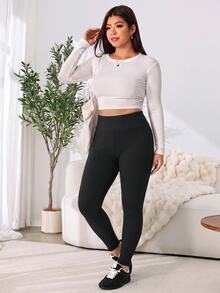 Solflare 2pcs Plus Size Minimalist Versatile Ribbed Skinny Leggings - Multicolor - View 5