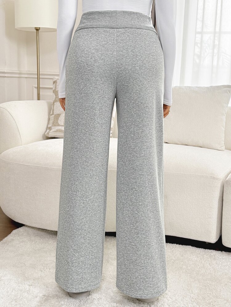 SHEIN Maternity Waist Tie Straight Leg Loose Casual Sweatpants Fall - Light Grey - View 5