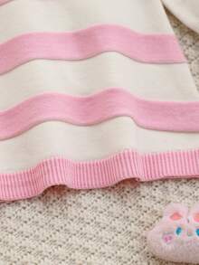 Genkimix Kids Baby Girls' Sweater Dress, Lace Trim Stripe Bow Knit Dress Autumn Winter - White - View 3