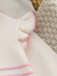 Genkimix Kids Baby Girls' Sweater Dress, Lace Trim Stripe Bow Knit Dress Autumn Winter - White - View 4