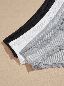 Lullawish Women's Cotton Ribbed Lace Triangle Panties 3pcs Set - Multicolor - View 3