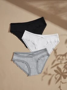 Lullawish Women's Cotton Ribbed Lace Triangle Panties 3pcs Set - Multicolor - View 7