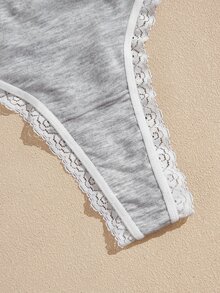 Lullawish Women's 3 Pieces Knit Cotton Underwear Set - Light Grey - View 4