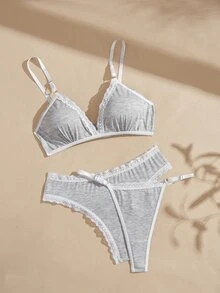 Lullawish Women's 3 Pieces Knit Cotton Underwear Set - Light Grey - View 3