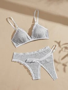 Lullawish Women's 3 Pieces Knit Cotton Underwear Set - Light Grey - View 7