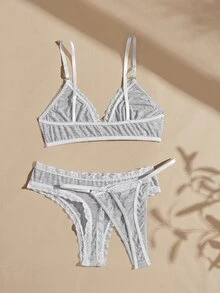 Lullawish Women's 3 Pieces Knit Cotton Underwear Set - Light Grey - View 2