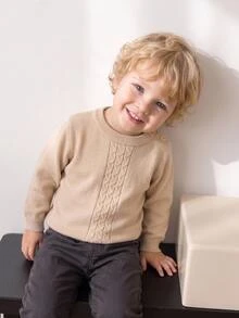 Souflis Souflis Baby Boys' Sweater, Stylish & Versatile, Crew Neck Long Sleeve Knit Single Piece Autumn Winter - Brown - View 1