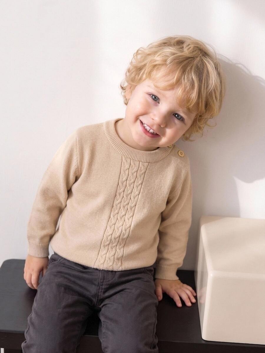 Souflis Souflis Baby Boys' Sweater, Stylish & Versatile, Crew Neck Long Sleeve Knit Single Piece Autumn Winter - Brown - View 1