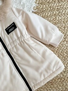 SHEIN 1件 幼兒女嬰可愛甜美淺粉色人造毛絨毛茸茸長袖連帽厚款羽絨外套 冬季秋季生日節日穿 - 杏色 - 查看 7