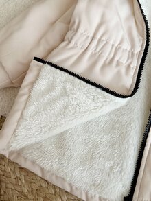 SHEIN 1件 幼兒女嬰可愛甜美淺粉色人造毛絨毛茸茸長袖連帽厚款羽絨外套 冬季秋季生日節日穿 - 杏色 - 查看 8