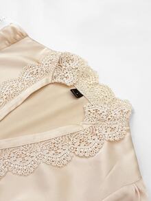 RosyDaze Women's Fashion Lace Patchwork V-Neck Blouse With Puff Long Sleeves And Pearl Buttons, Suitable For Daily Shopping, Office Commute, Dating - Apricot - View 7