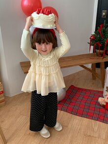 DAZY Infant/Toddler (Girl) Round Neck Mesh Patchwork Korean Style Long Sleeve Top - Yellow - View 5