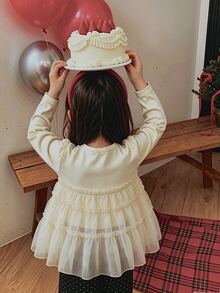 DAZY Infant/Toddler (Girl) Round Neck Mesh Patchwork Korean Style Long Sleeve Top - Yellow - View 6
