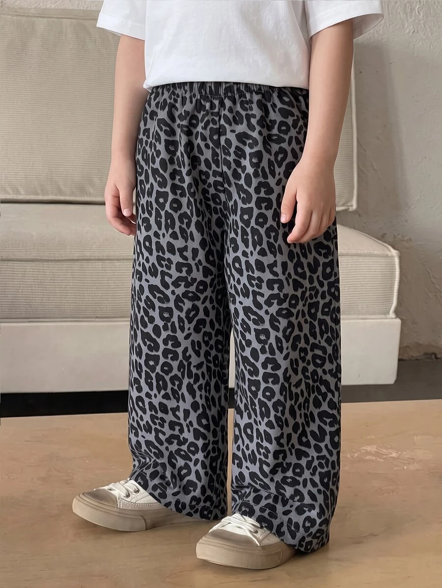 Young Boy Casual Fashion Streetwear Leopard Pants, Suitable For Autumn/Winter - Grey - View 1