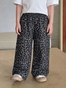 小男孩休閒時尚街頭風豹紋長褲，適合秋冬穿著 - 灰色 - 查看 8