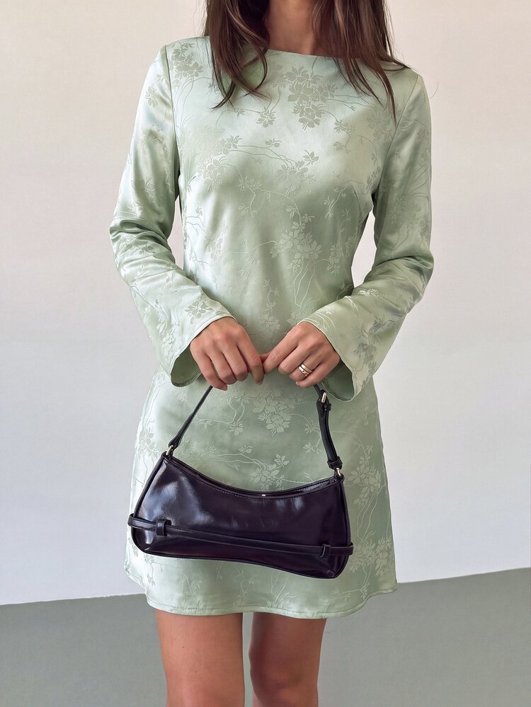 Aloruh Green Satin Women's Backless Cowl Neck Fashion Mini Dress - Green - View 7