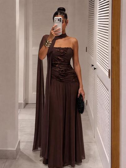 Silquee Women's Elegant Luxury Embroidered Pleated Strapless Dress Elegant Party Dresses Festival Outfits For Women Women's Halloween Costume Autumn Outfit