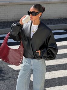 Muchica Women's Autumn Fashion Commuter Jacket Night Out Black Minimalist Simple Autumn Clothes For Women - Black - View 1