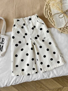 Baby Girl Polka Dot Apricot Denim Loose Long Pants - Apricot - View 2