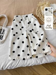 Baby Girl Polka Dot Apricot Denim Loose Long Pants - Apricot - View 8