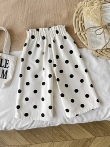 Baby Girl Polka Dot Apricot Denim Loose Long Pants - Apricot - View 4