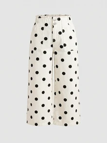 Baby Girl Polka Dot Apricot Denim Loose Long Pants - Apricot - View 1