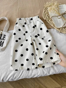 Baby Girl Polka Dot Apricot Denim Loose Long Pants - Apricot - View 7