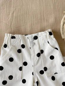 Baby Girl Polka Dot Apricot Denim Loose Long Pants - Apricot - View 5