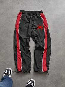 Sport MetroGents Men's Spider Pattern Print Striped Drawstring Waist Sports Long Pants, Gym - Multicolor - View 3