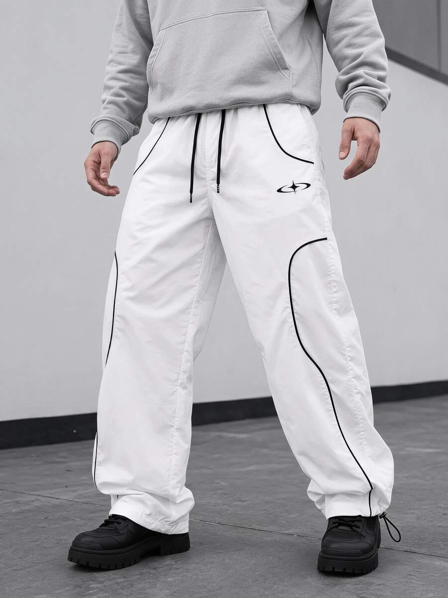 Sport MetroGents Men's Striped Colorblock Drawstring Waist Pocket Sports Long Pants, Gym - Multicolor - View 1